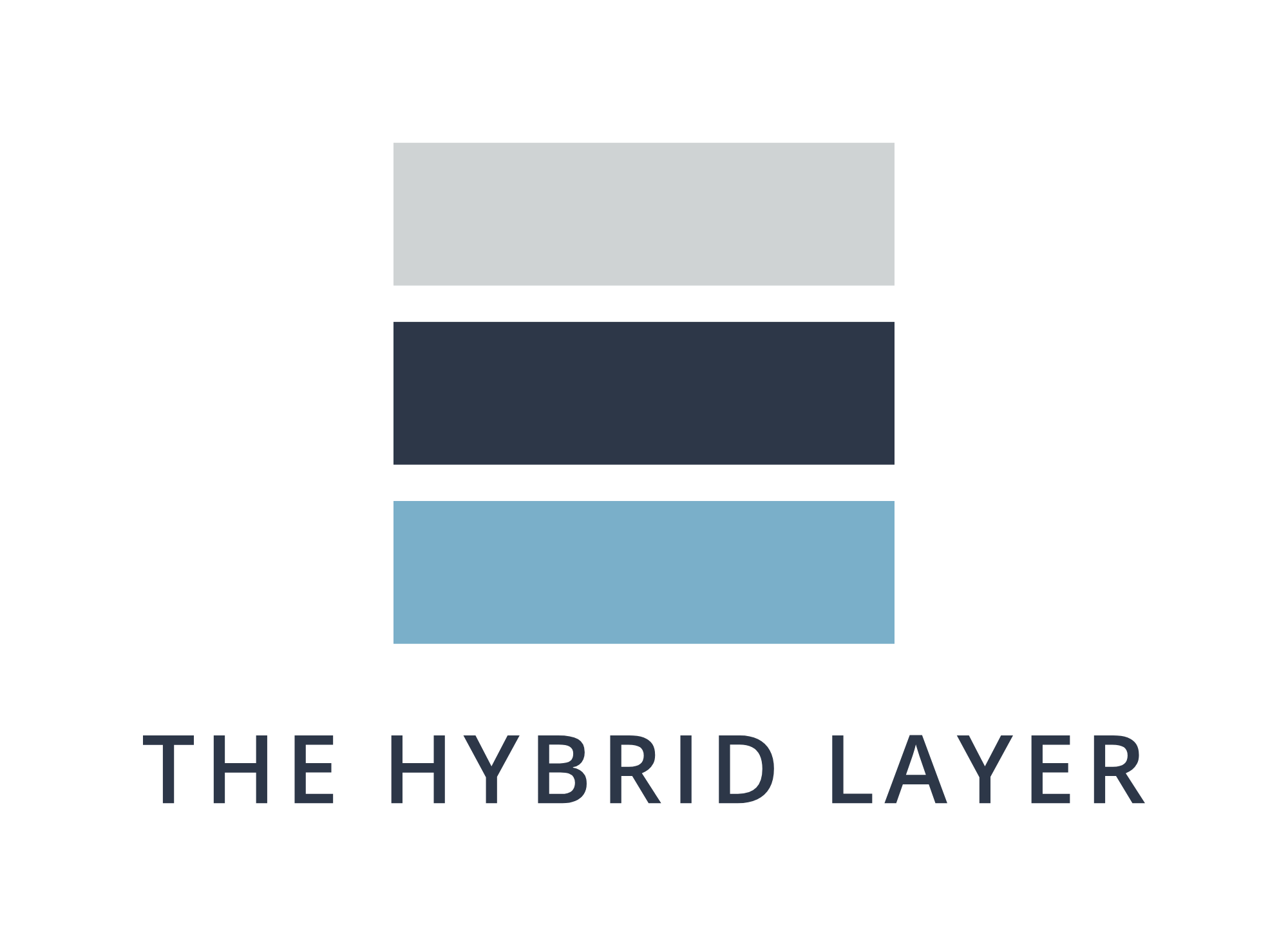 Stacked Hybrid Layer logo, name in navy under the mark